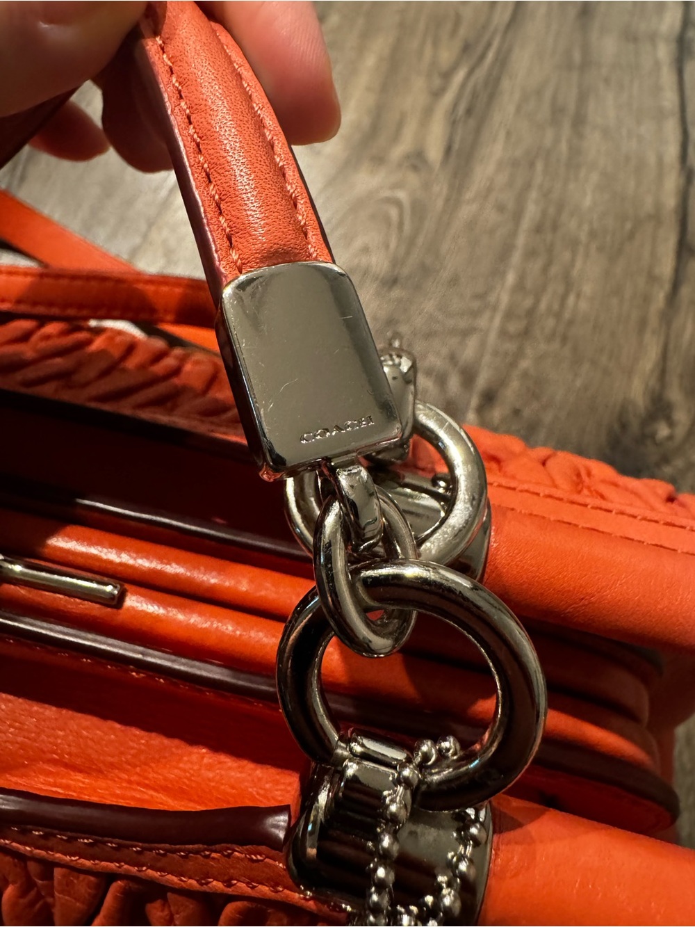 Coach Madison Gathered Twist Carrie Satchel Textured Orange coral Quilted purse - Picture 10 of 16